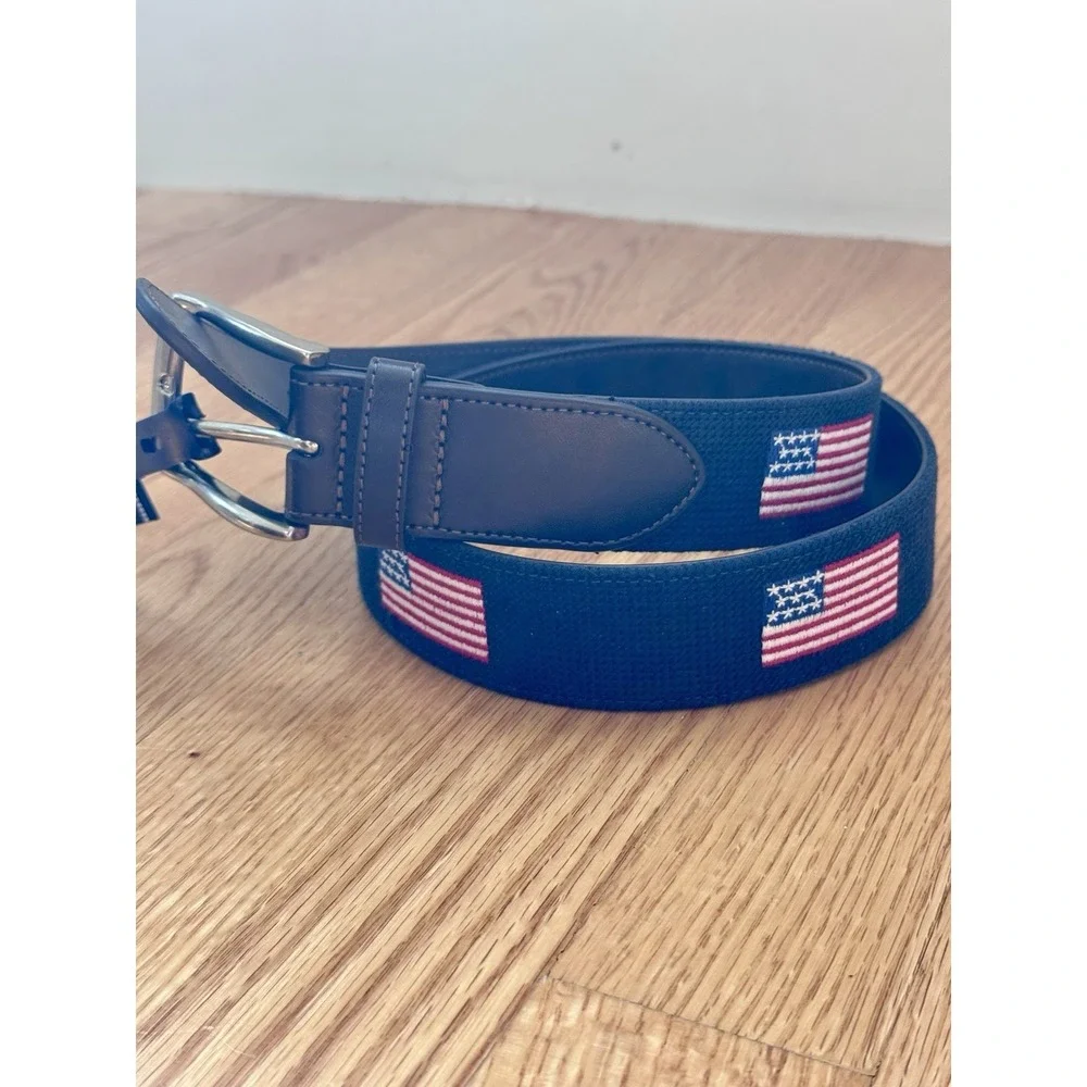NWT Original Penguin Needlepoint Belt 30 | American Flag Embroidered | Leather